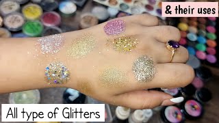 All type of Glitters amp their uses Step by Step  How to apply Eye glitters like a Pro [upl. by Carvey]