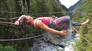 SlacklineYoga at its best  With Andrea and Louise on the Highline [upl. by Daht760]