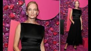 Uma Thurman looks glamorous in a black gown at the 25th Annual Room to Grow Gala in NYC [upl. by Genna]