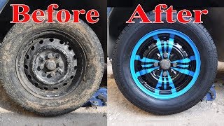 تجديد الجنوط القديمة بشكل محترف ورخيص واليك الخطوات paint car rims [upl. by Sekoorb]