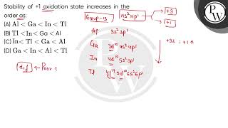 Stability of 1 oxidation state increases in the order as [upl. by Margy]