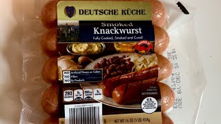 Aldi Knackwurst Review  Deutsche Küche Smoked Knackwurst  Knockwurst [upl. by Weigle]