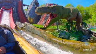 Dinosaurs Log Ride  Dinosaursthemed Log Flume Ride  DinoSplash 2023 [upl. by Piggy]