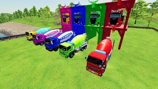 TRANSPORTING COLORED MIXER CEMENT TRUCK TO GARAGE WITH SCANIA TRANSPORTER TRUCK [upl. by Assirat519]