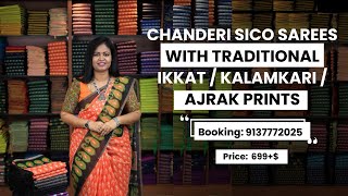 Chanderi Sico sarees with traditional prints  699  Booking 9137772025  wwwdsrsareescom [upl. by Akimed967]