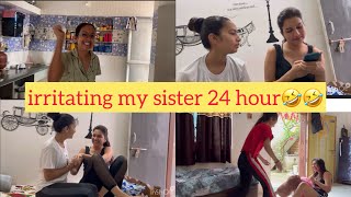 Irritating my sister 24 hour🤣 Pc art family vlog [upl. by Tresa]