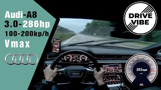 4k Audi A8 50tdi  D5 2020  286hp  POV  Autobahn  Vmax  100 to 200 TopSpeed  night drive [upl. by Cahan]