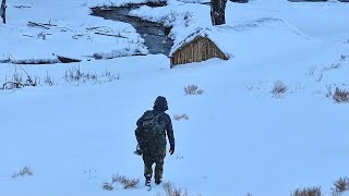 SURVIVING a SNOWSTORM Overnight in a Bushcraft Shelter [upl. by Childs]