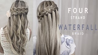 Four 4 Strand Waterfall Braid  Prom and Wedding Hairstyle  DIY tutorial [upl. by Oilasor]