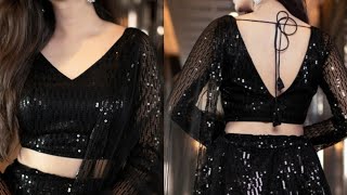 Simple one tuck Blouse cutting and stitching V shape Blouse neck cuttingcrop top cutting [upl. by Arutnev834]