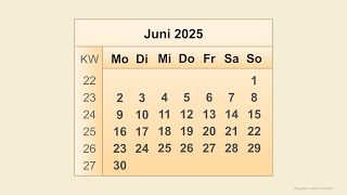 Kalender Juni 2025 [upl. by Enitsrik]