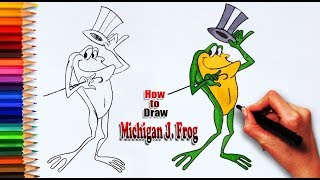 How to draw Michigan J Frog  Frog easy drawing step by step  draw for learning [upl. by Jodie]