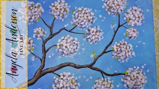 Flowering Pear Blossom Branches  LIVE Acrylic Painting Tutorial  Free Impressionist Art Lesson [upl. by Rexanne431]