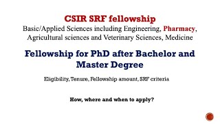 CSIRSRF fellowship  Fellowship for PhD  Eligibility Criteria Fellowship amount Tenure [upl. by Celestine588]