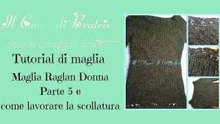 Maglia raglan ai ferri 5 di 8 Come lavorare la scollatura [upl. by Welton235]