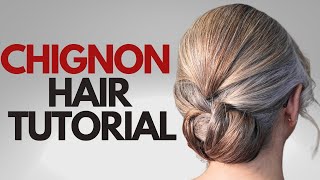 EASY chignon hair tutorial  how to do chignon bun hairstyle [upl. by Goulet]