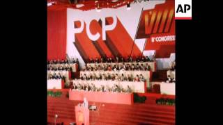 SYND 12 11 76 COMMUNIST PARTY LEADER ALVARO CUNHAL ADDRESSING CONGRESS IN LISBON [upl. by Antoinette402]