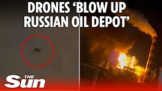 Ukrainian kamikaze drone strikes Russian oil depot 45 miles from Putins palace [upl. by Colp]