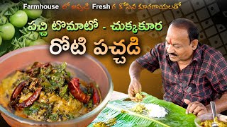 పచ్చి టమాటో  చుక్కకూర రోటి పచ్చడి  Raw tomato  chukka kura chutney  Fresh vegetables [upl. by Adlanor]