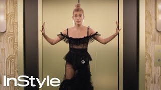 Hailey Baldwin  2018 Golden Globes Elevator  InStyle  shorts [upl. by Aneeb10]