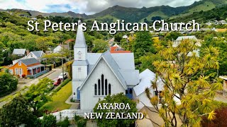 Akaroa New Zealand  ST PETERS ANGLICAN CHURCH  Drone flyover [upl. by Mansur84]