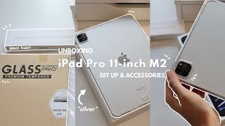 iPad Pro 11inch M2 Silver 🤍 Unboxing  Set up  Accessories [upl. by Llen383]