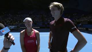 Angelique Kerber and Alexander Zverev oncourt interview RR  Mastercard Hopman Cup 2018 [upl. by Marigolda521]