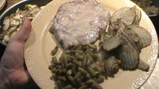 Homestyle Dinner Mushroom Pork Chops amp Fried Taters [upl. by Zeiger]