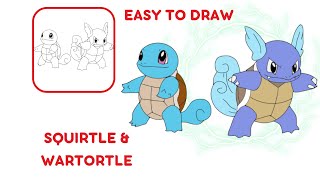 HOW TO DRAW SQUIRTLE AND WARTORTLE POKEMON [upl. by Tam]