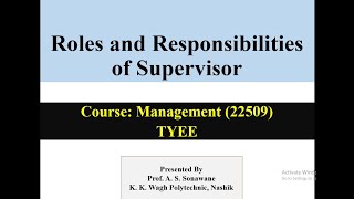 Roles and Responsibilities of Supervisor [upl. by Tybi]