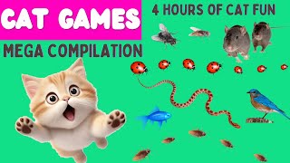 Games for Cats 4 HOURS  Super Fun Games for your Cat  Fish Cockroach Mice Fly Ladybug Bird [upl. by Gujral313]