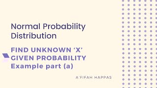 Normal Dist  MAT0124  Example 4  Find unknown ‘Xo’ given probability  Eg 23 Textbook Part a [upl. by Ehlke]