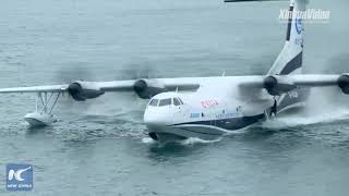 Aerial view Chinas AG600 amphibious aircraft makes maiden flight from water [upl. by Shaylynn]