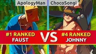 GGST ▰ ApologyMan 1 Ranked Faust vs ChocoSongi 4 Ranked Johnny High Level Gameplay [upl. by Cressler525]