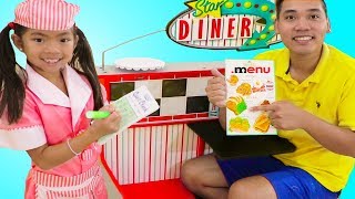 Emma Pretend Play as Waitress w Diner Restaurant Food Kitchen Kids Toys [upl. by Alenson453]