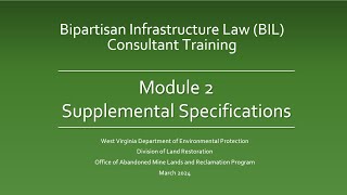 Bipartisan Infrastructure Law Training  Module 2 Supplemental Specifications [upl. by Pease]