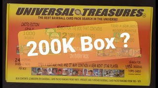 200K BOX  2013 UNIVERSAL TREASURES BASEBALL BOX  SEARCHING FOR THE TWO 1952 TOPPS WAX PACKS MANTLE [upl. by Fin]