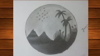 How to draw circle scenery drawing  Easy drawing in circle  Drawing tutorial [upl. by Edgardo]