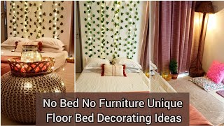 No Bed No Furniture Unique Floor Bed Decorating Ideas  Rental Friendly Home Decor [upl. by Mota]