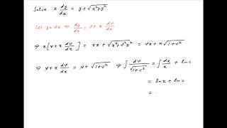 Solve the differential equation xdydx  y  sqrtsquarex  squarey [upl. by Braca418]