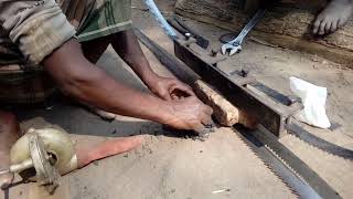 Traditional Wood Cutting Blade Jointing and Fixing Way in Rural Village Saw Mill of Asia Bangladesh [upl. by Nodyarb211]