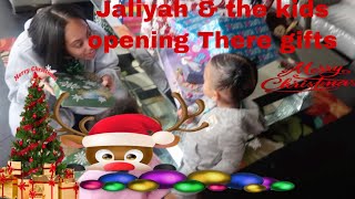 Jaliyah amp the kids opening their gifts [upl. by Ynoyrb]