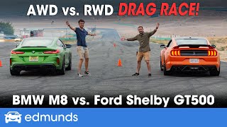 Drag Race BMW M8 vs Ford Shelby GT500 — Sport Coupe Drag Race — 060 Performance Specs amp More [upl. by Deerc]