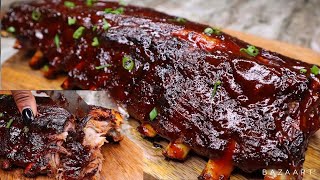 Super Easy Oven Baked Ribs Fall Off The Bone BBQ Ribs Recipe [upl. by Kinata]