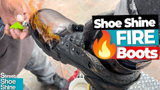 How to Shoe Shine Boots 🥾🥾 Boots on Fire 🔥🔥 ASMR Shoe Shine asmr [upl. by Sucitivel519]