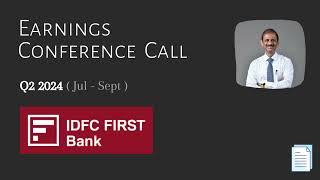 IDFC First Bank Ltd V Vaidyanathan  Q2 2024  Earnings Conference Call [upl. by Delanos893]