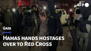 Hamas hands over hostages to Red Cross in Gaza’s Rafah  AFP [upl. by Notsew]