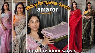 Amazon Partywear Saree Haul  Jimmy ChooOrganzaEmbellished Sarees  Premium Occasional Saree [upl. by Tibbs]