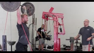 Barbell Shrugged doing Banded Cleans at Westside Barbell [upl. by Ztnahc548]