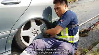 Towing a Mercedes with a Deflated Air Suspension and Locked Wheels [upl. by Aryamo288]